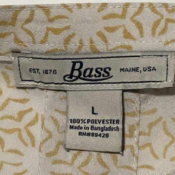 Bass Yellow Print Blouse Adjustable Long Sleeves Notched V Neck  Large 70s Style - Picture 8 of 16